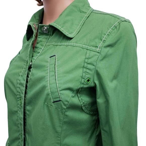 Ann Taylor LOFT Jacket Safari Utility Style Sz 8 Green Snap Closure Vintage y2k - Picture 4 of 12
